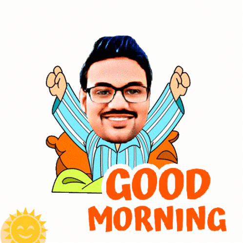 A Good Morning Sticker With A Man 'S Face And A Teddy Bear GIF