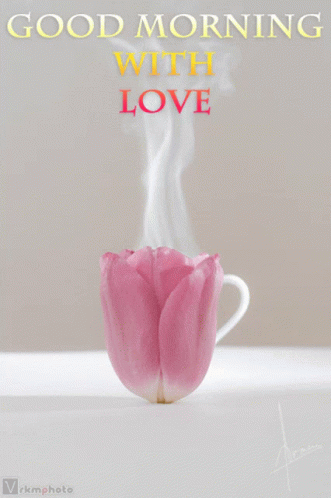 a good morning with love greeting card with a cup of coffee