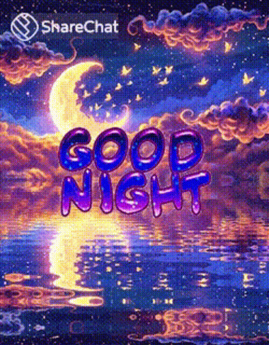 A Good Night Greeting Card With A Crescent Moon And A Lake GIF