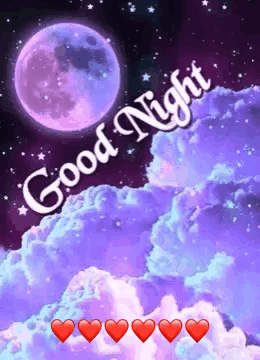 A Good Night Greeting Card With A Full Moon And Hearts GIF