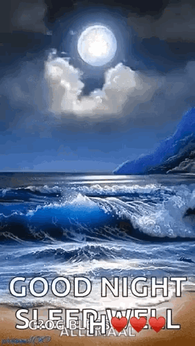 A Good Night Sleep Well Greeting Card With A Full Moon Over The Ocean GIF