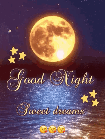 A Good Night Sweet Dreams Greeting Card With A Full Moon GIF