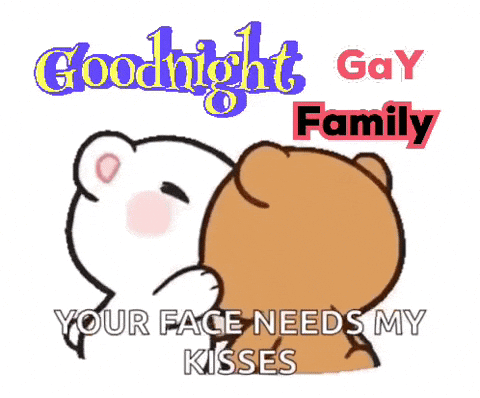 A Goodnight Gay Family Greeting Card With Two Teddy Bears Kissing GIF