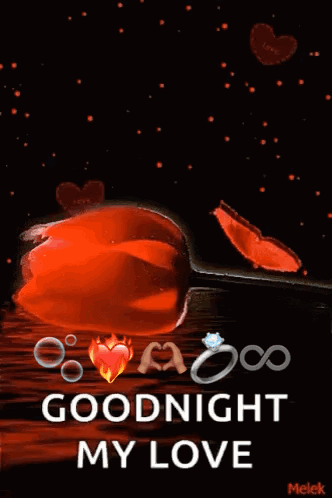 A Goodnight My Love Greeting Card With A Red Rose And Hearts . GIF