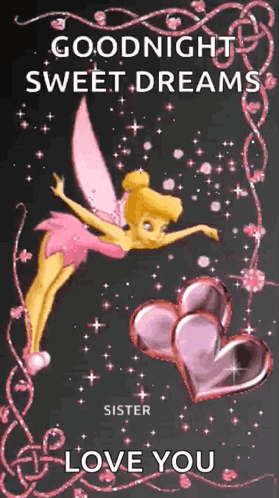 A Goodnight Sweet Dreams Greeting Card With A Fairy And Hearts GIF