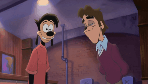 A Goofy And A Man Are Laughing In A Cartoon GIF