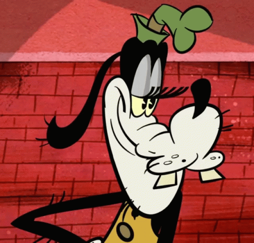 A Goofy Cartoon Character With A Green Hat On His Head GIF