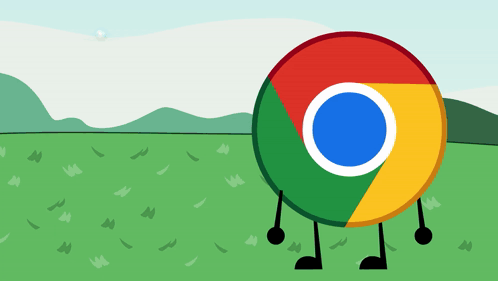 A Google Chrome Logo With Arms And Legs Standing In A Grassy Field GIF