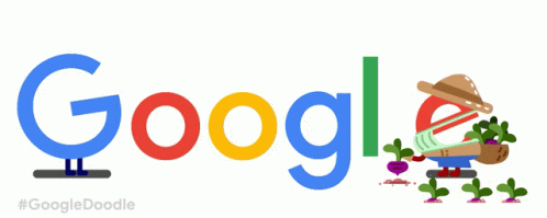 A Google Logo With A Cartoon Character And Hearts On It GIF