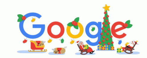 A Google Logo With Santa Claus And Reindeer On It GIF