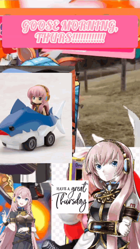 A Goose Morning Thursday Advertisement With A Girl On A Shark Car GIF