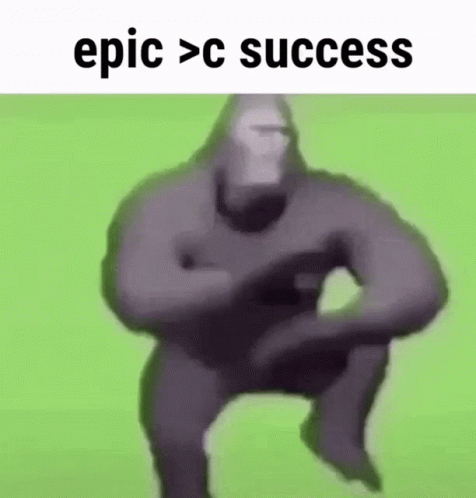A Gorilla Is Dancing In Front Of A Green Background With The Words Epic > C Success Above It . GIF