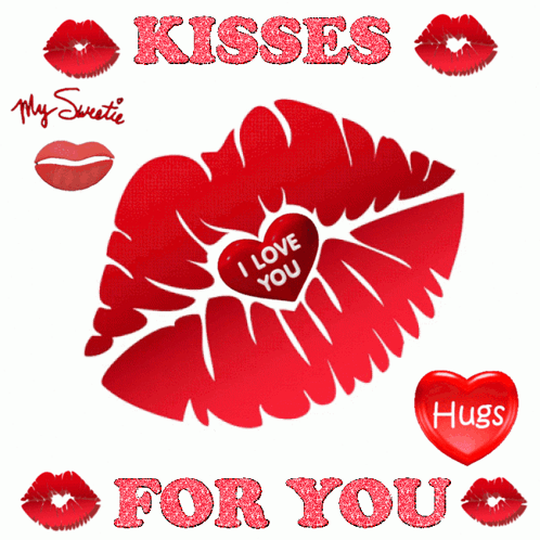 A Graphic That Says Kisses For You With A Red Heart GIF