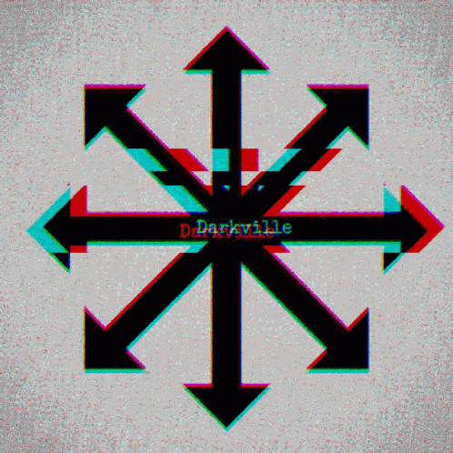 A Graphic With Arrows Pointing In Different Directions And The Word Darkville In The Middle GIF