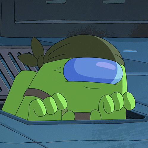 A Green Among Us Character With A Blue Headband On GIF