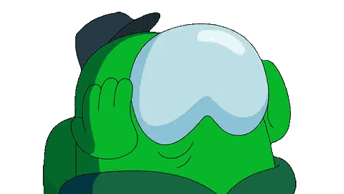a green among us character with a hat on