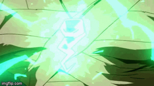 A Green And Blue Lightning Bolt Is Coming Out Of A Hole In A Wall . GIF