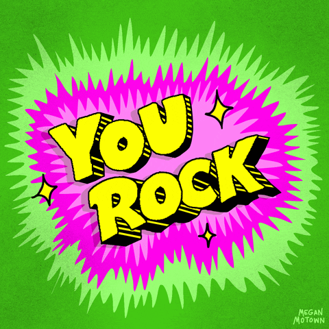 A Green And Pink Graphic With The Words You Rock GIF