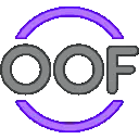 a green and purple circle with the word oof on it .