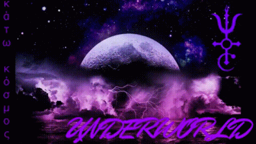 A Green And Purple Screen With The Words Underworld Written On It GIF