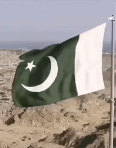 A Green And White Flag With A Crescent Moon And Star Is Waving In The Wind GIF