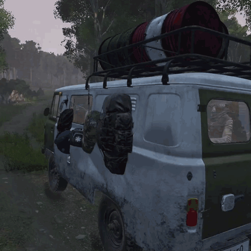 A Green And White Van With A License Plate That Says H4dpr GIF
