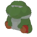 a green and white yoshi doll is sitting on a white background .