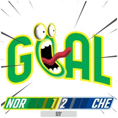 A Green And Yellow Goal Sign With A Cartoon Face Sticking Its Tongue Out GIF