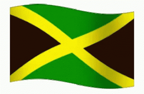 A Green And Yellow Jamaican Flag Is Waving In The Wind On A White Background GIF