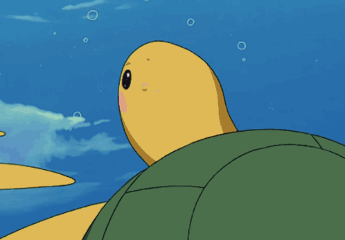 A Green And Yellow Turtle Floating In The Sky GIF