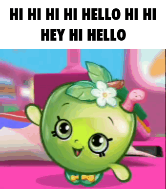 A Green Apple With A Flower On It Says Hi Hi Hi Hello Hey Hi Hello GIF
