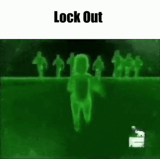 A Green Background With A Ghost In The Middle Of It And The Words `` Lock Out '' . GIF