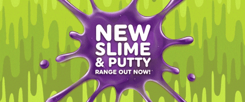 A Green Background With A Purple Splash Of Slime And Putty That Says New Slime & Putty Range Out Now GIF