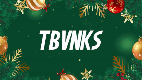 A Green Background With Christmas Decorations And The Word Tbvn GIF