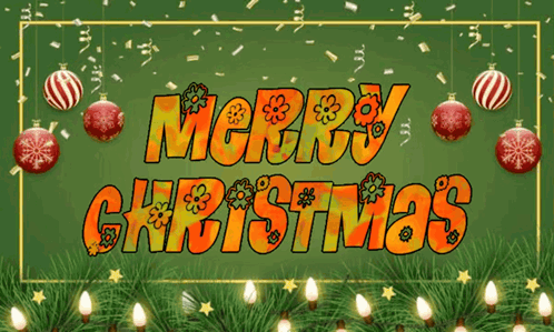 A Green Background With The Words Merry Christmas Written On It GIF