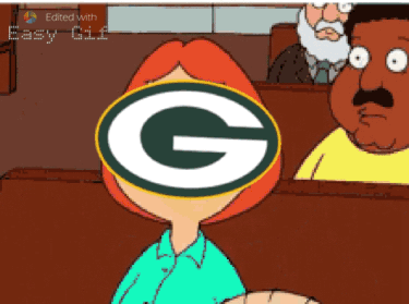 A Green Bay Packers Logo Is On The Face Of A Cartoon Character GIF