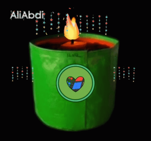 A Green Candle With A Heart In The Center And The Name Aliabdi GIF