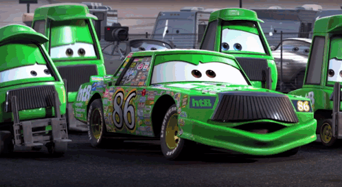 A Green Car With The Number 86 On The Front GIF