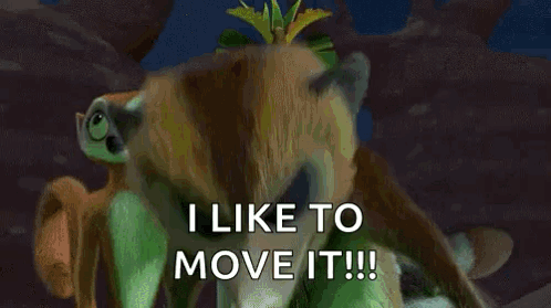 A Green Cartoon Character Is Holding A Green Light Saber And Saying `` I Like To Move It ! '' GIF
