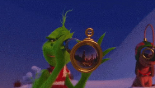 A Green Cartoon Character Is Looking Through A Telescope While Another Cartoon Character Looks On . GIF