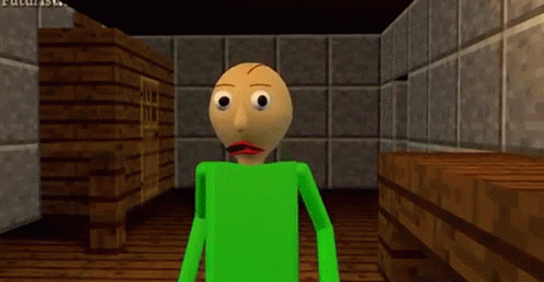 A Green Cartoon Character Is Standing In A Room With A Wooden Floor . GIF