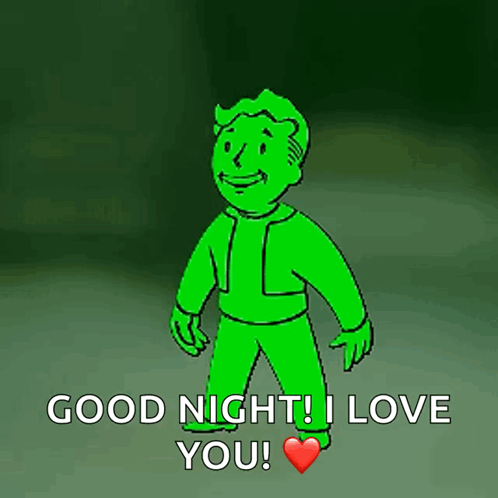 A Green Cartoon Character Says Good Night And Love You GIF