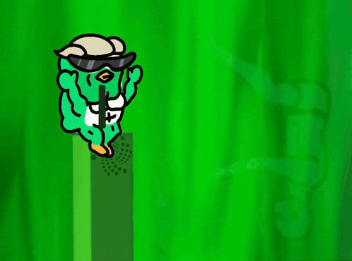 A Green Cartoon Character With A Hat And Sunglasses On GIF