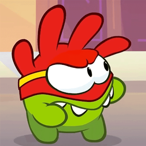 A Green Cartoon Character With A Red Headband And Red Ears GIF
