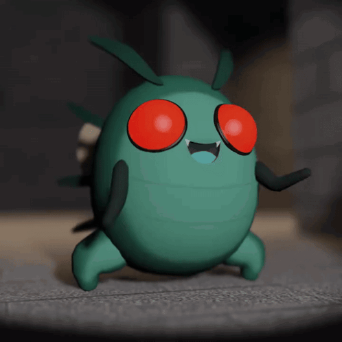 A Green Cartoon Character With Red Eyes And A Mouth Open GIF