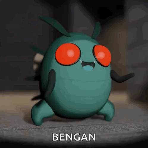 A Green Cartoon Character With Red Eyes And The Word Began In The Bottom Right Corner GIF