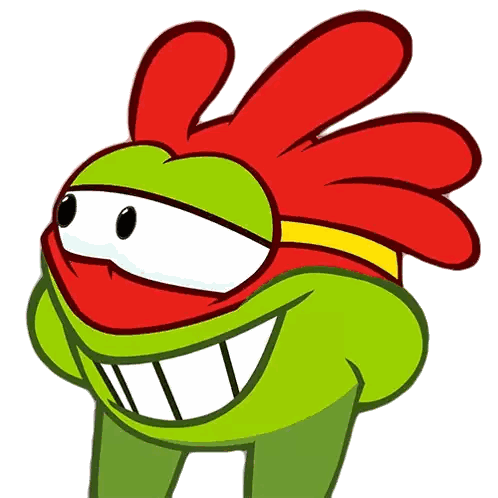 a green cartoon character with red hair and big teeth