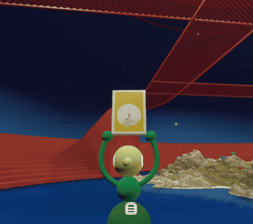 A Green Cartoon Character With The Letter B On His Chest GIF
