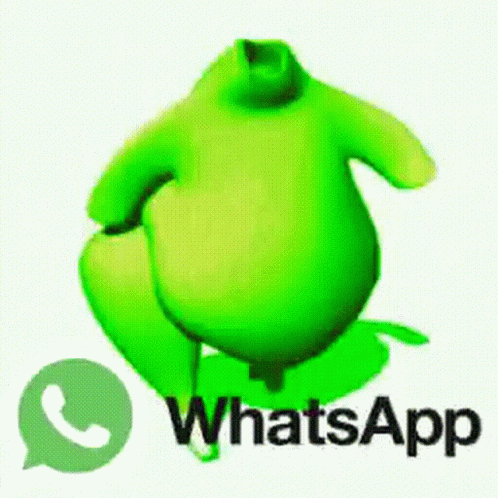 A Green Chicken Is Standing Next To A Whatsapp Logo . GIF