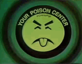 A Green Circle With A Smiley Face And The Words " Your Poison Center " Around It GIF